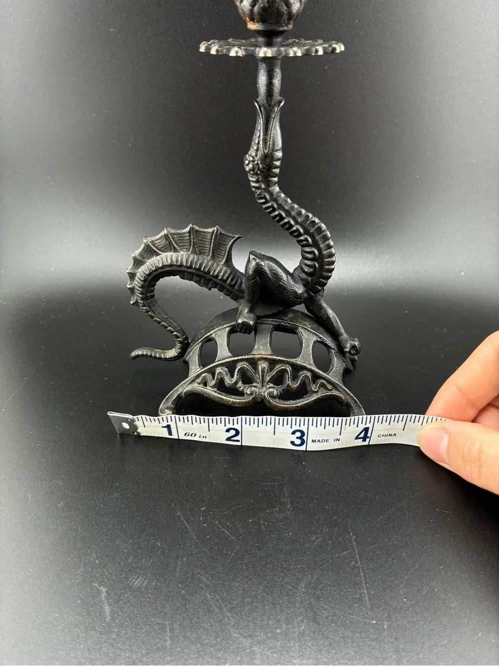 Vintage cast iron Dragon Candle Holder - Black